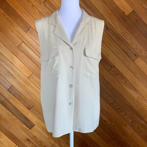 Vintage Cream Silk Collared Sleeveless Button Up with Mother of Pearl Buttons